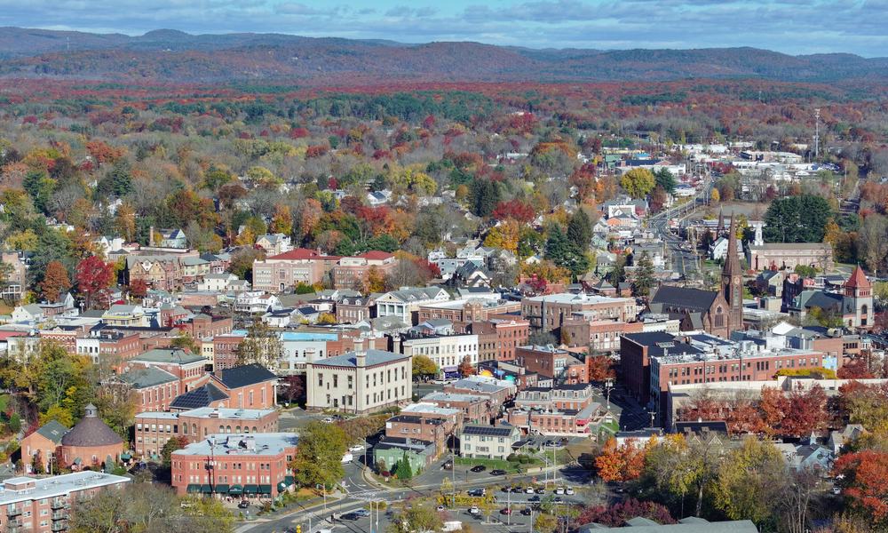 Aerial view of downtown Northampton, Massachusetts