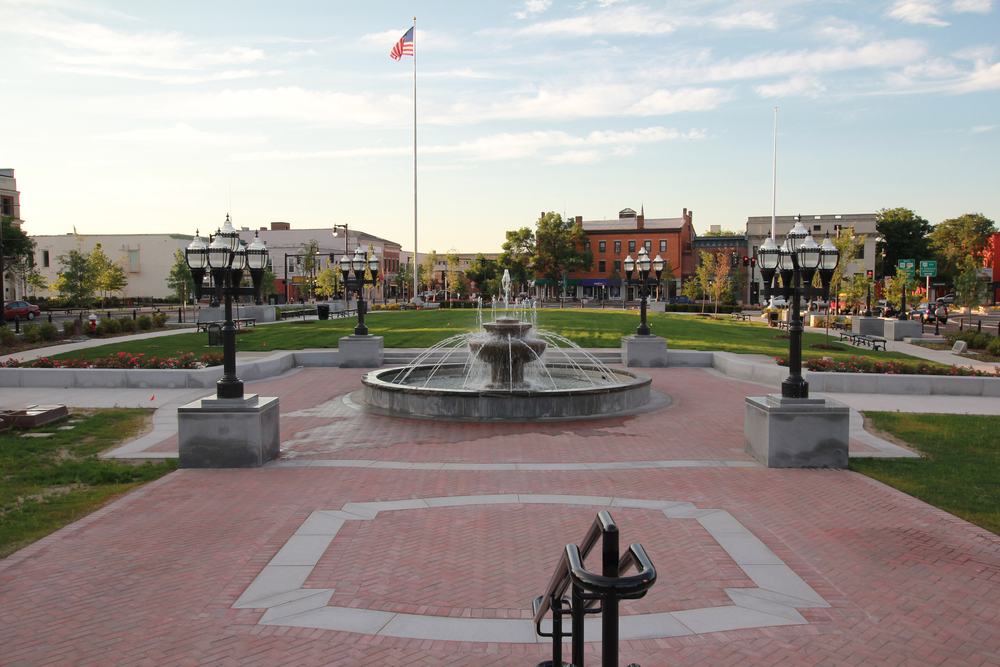 Park Square green in downtown Westfield, Massachusetts