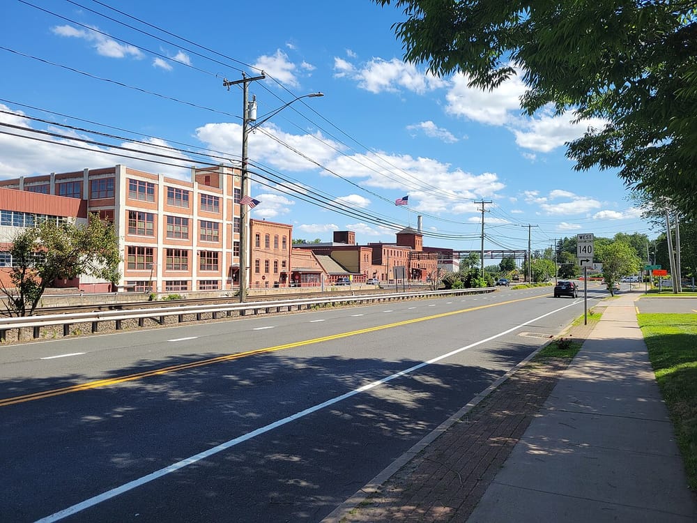 Main Street mill buildings in Windsor Locks, Connecticut